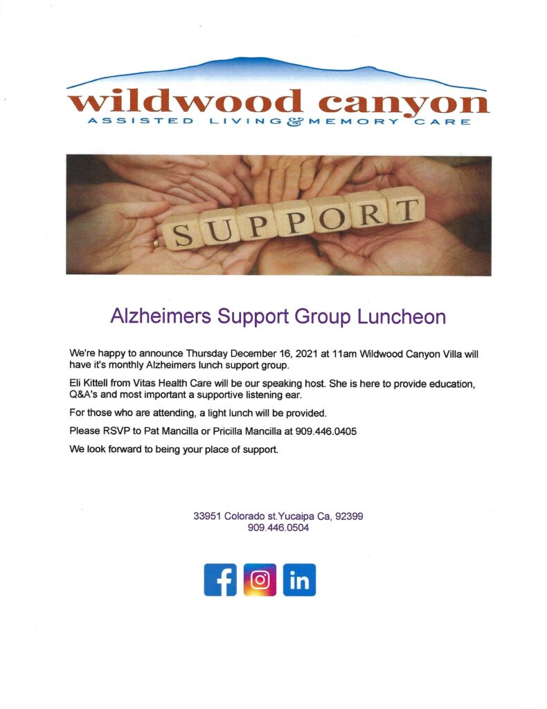 Alzheimer's Support Luncheon @ Wildwood Canyon Villa | Yucaipa | California | United States