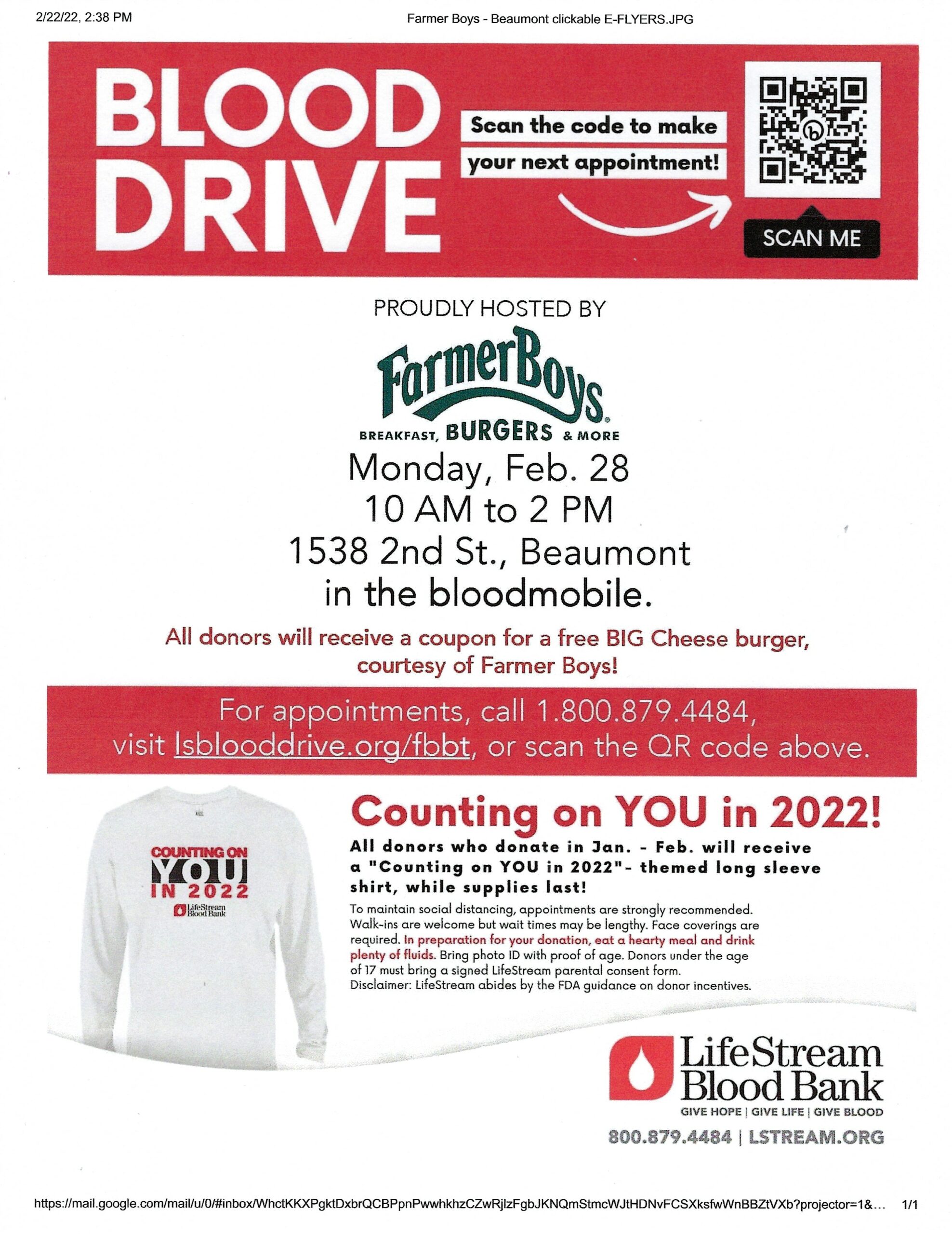 Blood Drive @ Farmer Boys | Beaumont | California | United States