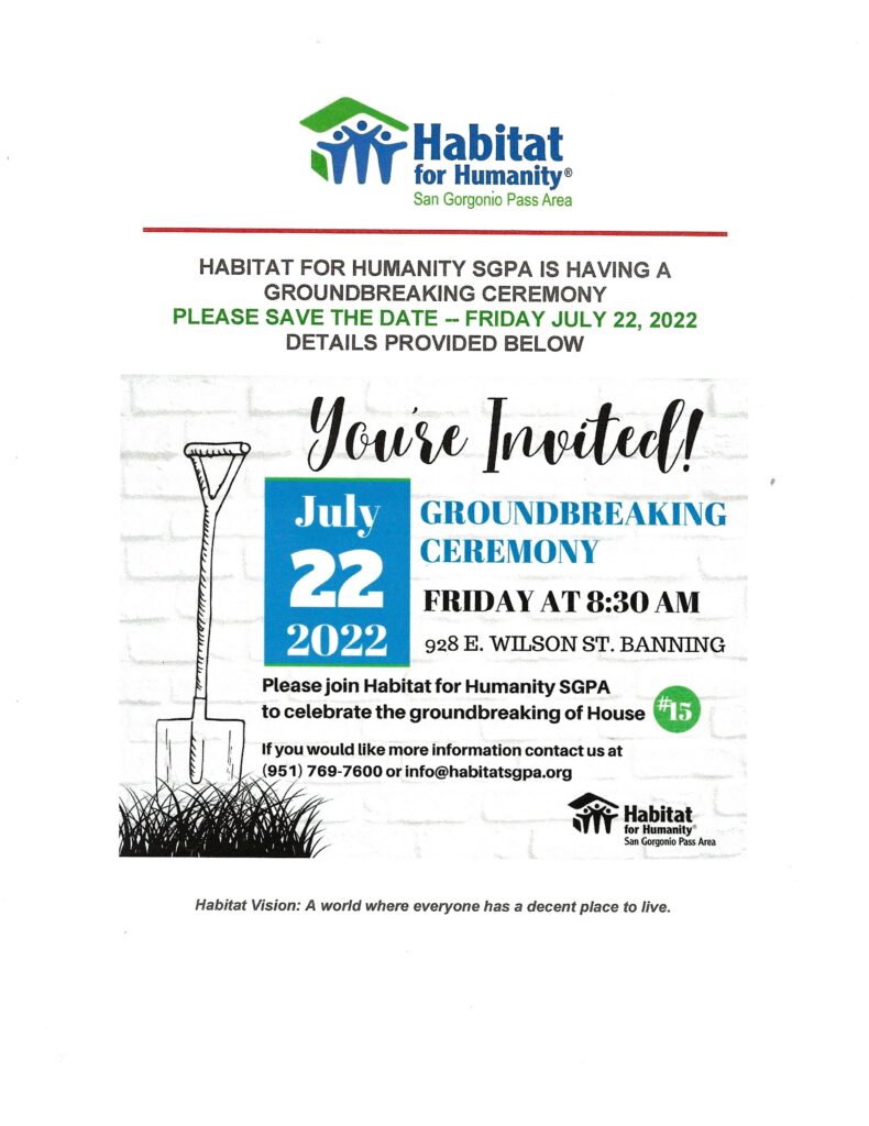 Habitat for Humanity Groundbreaking @ Habitat for Humanity | Banning | California | United States