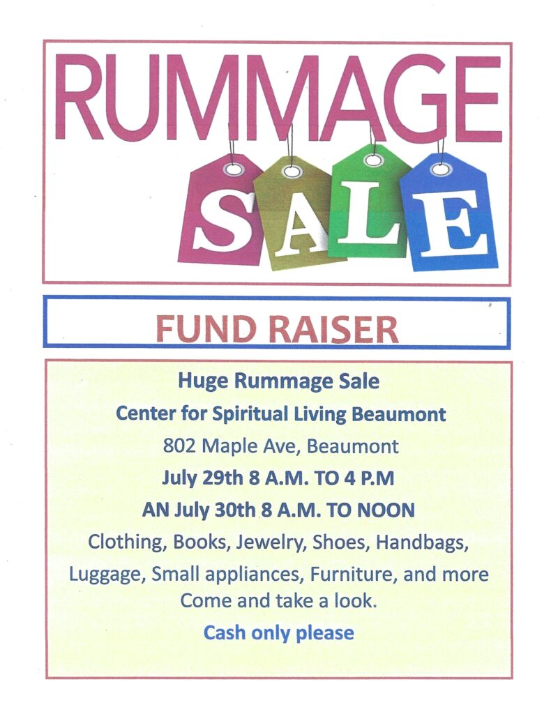 Rummage Sale Fundraiser @ Center for Spiritual Living | Beaumont | California | United States