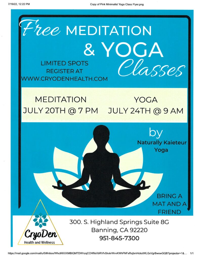 Free Meditation Class @ Cryoden Health & Welness | Banning | California | United States