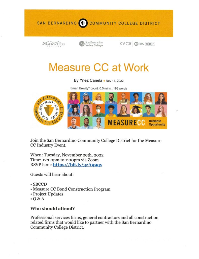 Measure CC Industry Zoom Event @ On-line | Beaumont | California | United States