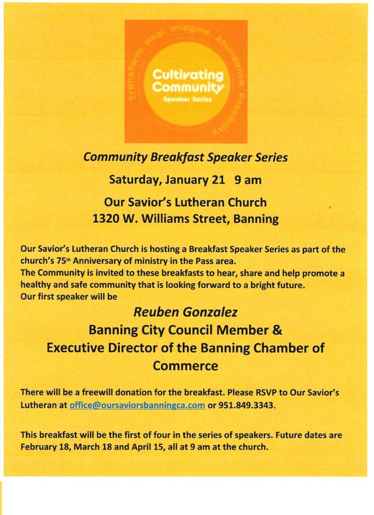 Community Breakfast Speaker Series @ Our Savior's Lutheran Church | Banning | California | United States