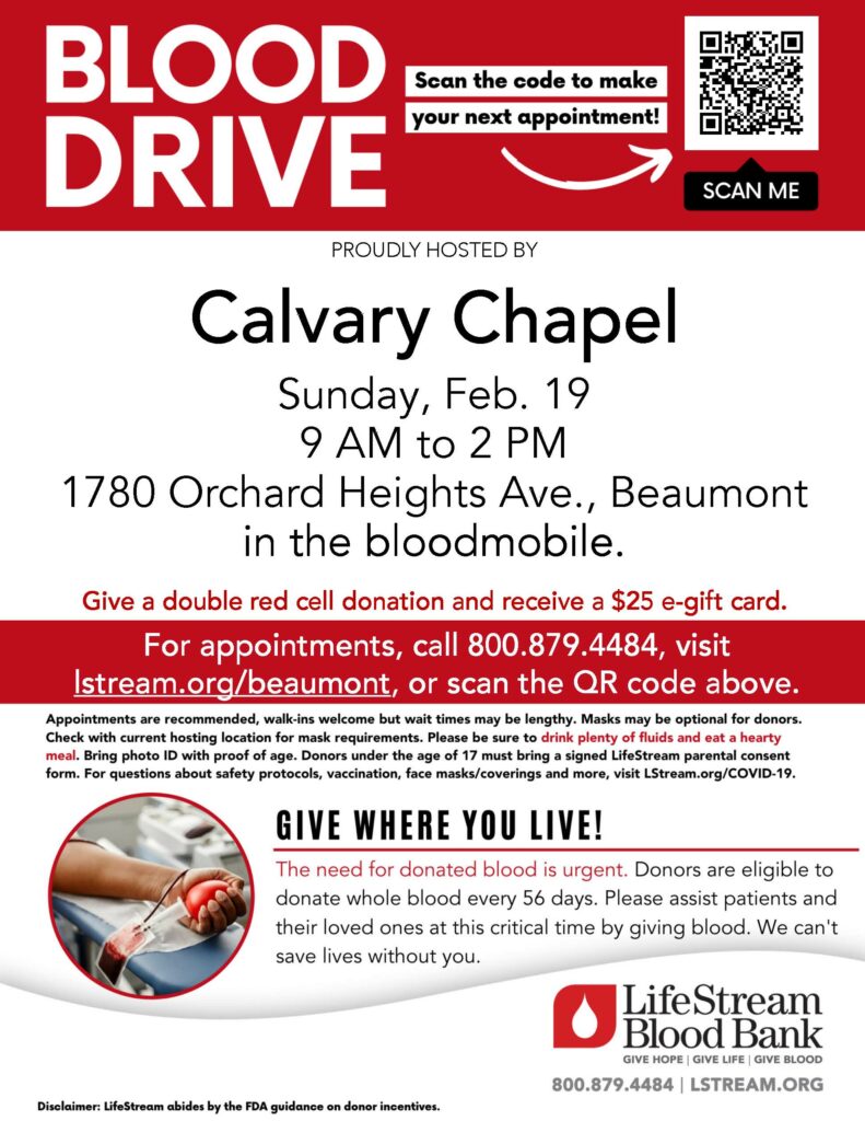 Blood Drive Calvary Chapel @ Calvary Chapel | Beaumont | California | United States