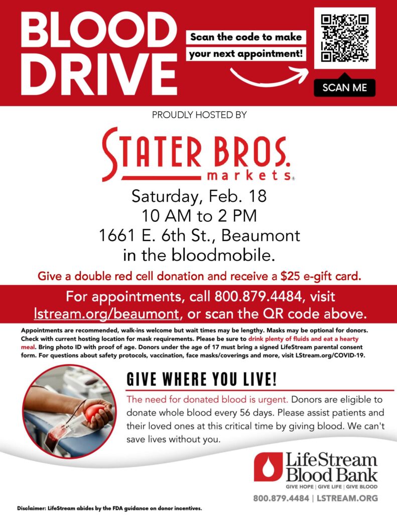 Blood Drive Stater Bros. @ Stater Bros. | Beaumont | California | United States