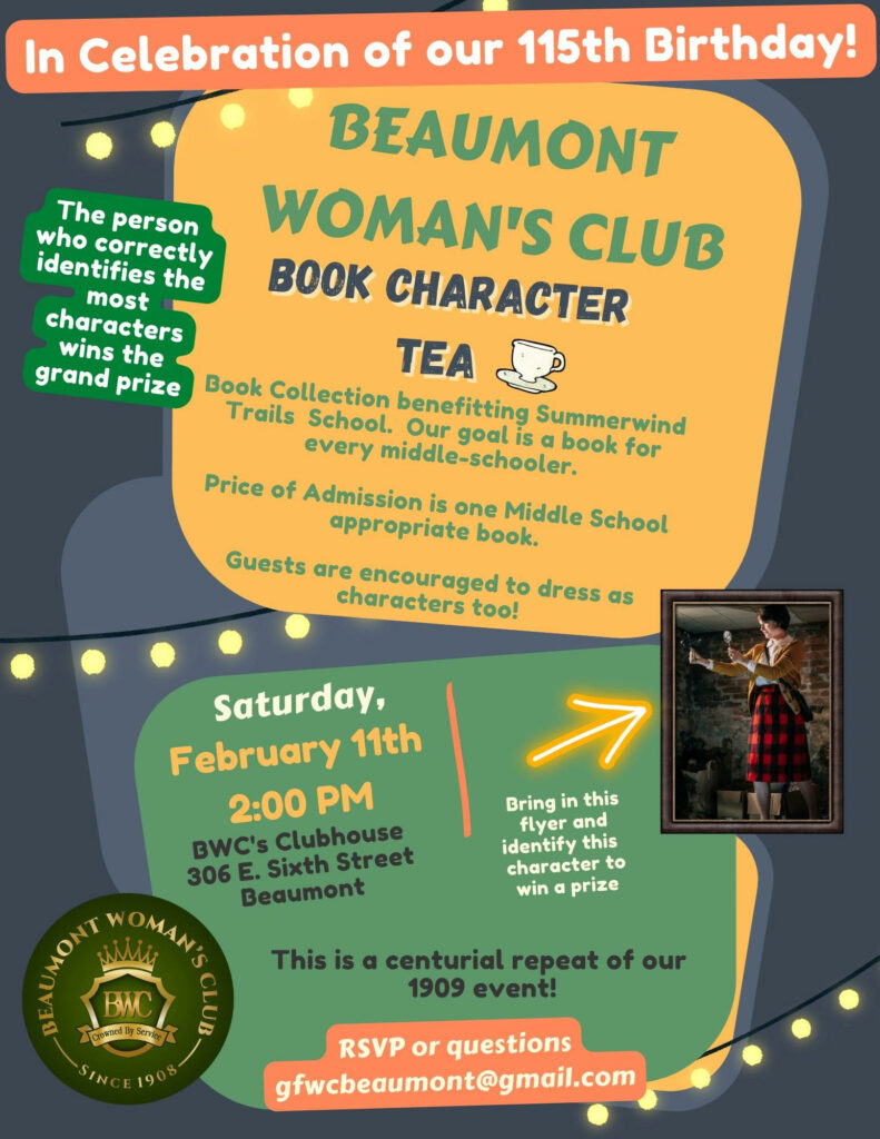 Book Character Tea - Beaumont Woman's Club @ BWC's Clubhouse | Beaumont | California | United States