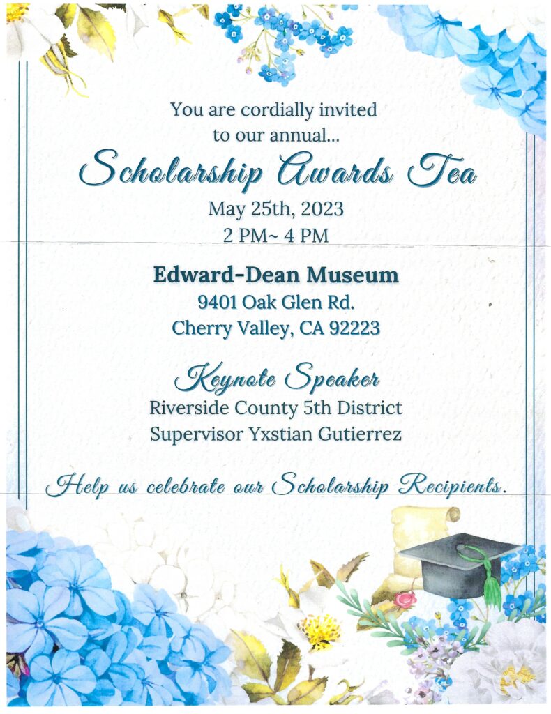 Scholarship Awards Tea - Edward Dean Museum @ Edward-Dean Museum | Cherry Valley | California | United States