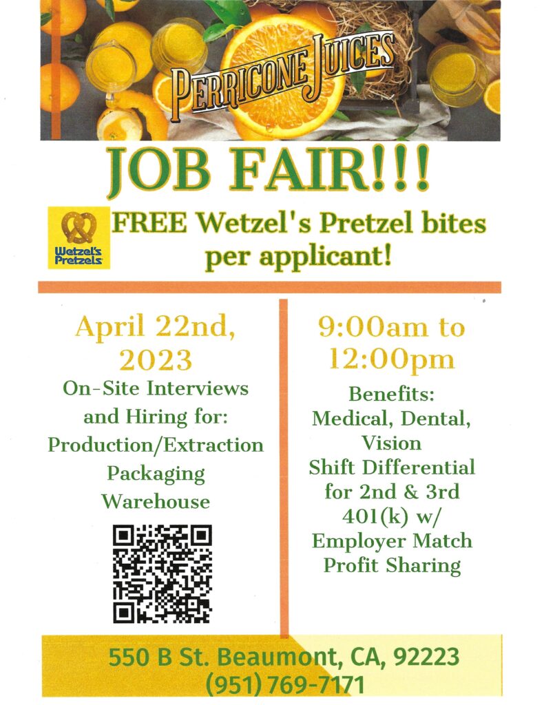 Job Fair - Perricone Juices @ Perricone Juices | Beaumont | California | United States