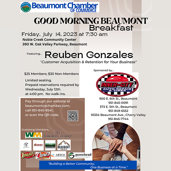 Good Morning Beaumont Breakfast @ Noble Creek Community Center, Copper Room | Beaumont | California | United States