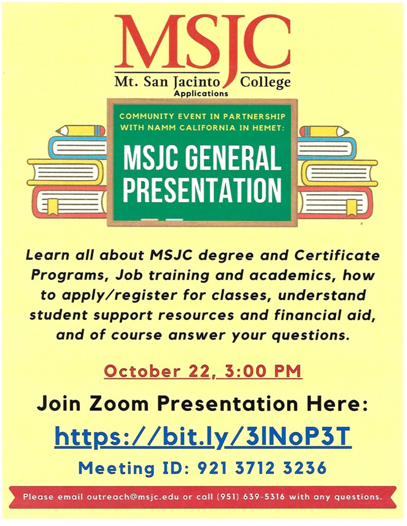 MSJC General Presentation @ On-line | Beaumont | California | United States