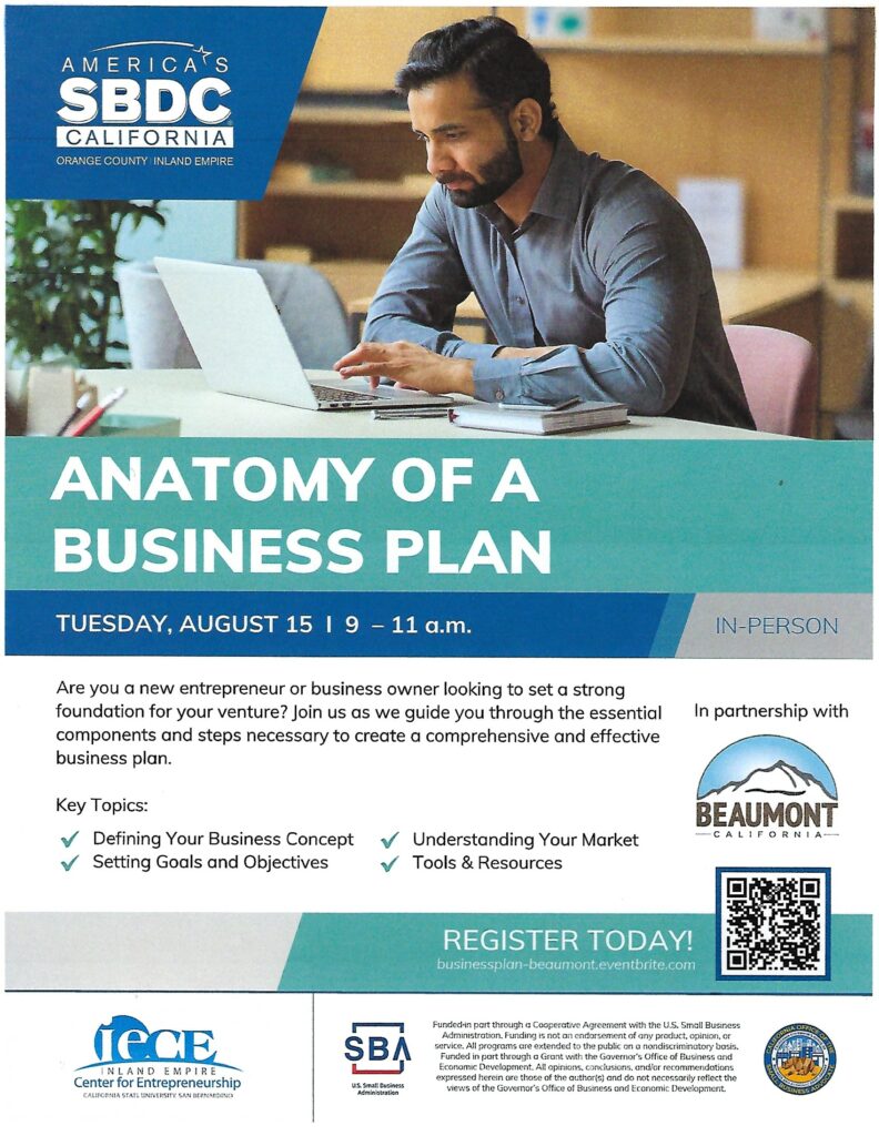 Anatomy of a Business Plan Class @ Albert A. Chatigny, Sr. Community Recreation Center | Beaumont | California | United States