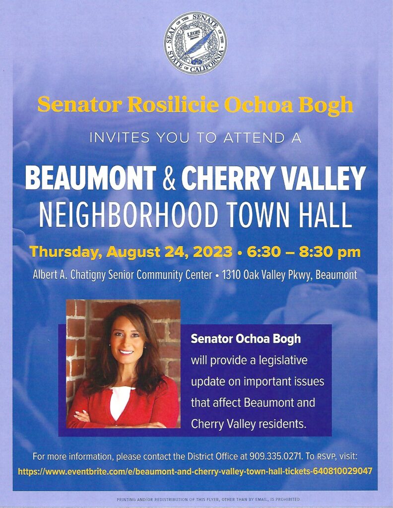 Senator Ochoa Bogh Neighborhood Town Hall @ Albert A. Chatigny, Sr. Community Recreation Center | Beaumont | California | United States