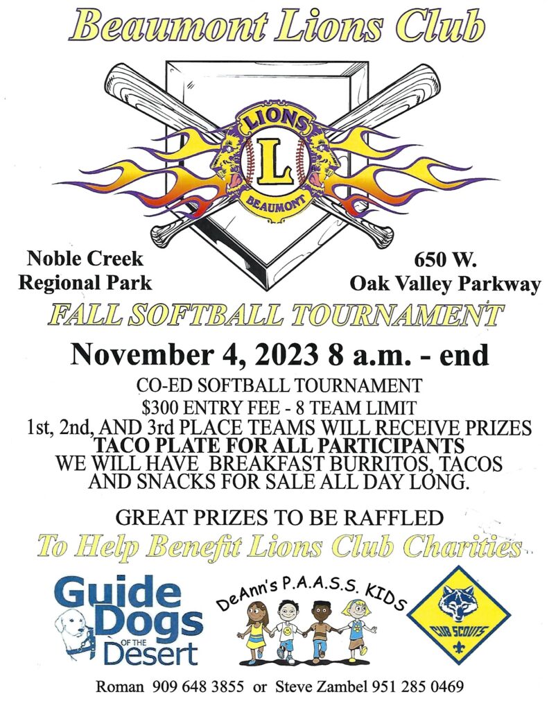 Beaumont Lions Club Fall Softball Tournament @ Noble Creek Regional Park | Beaumont | California | United States