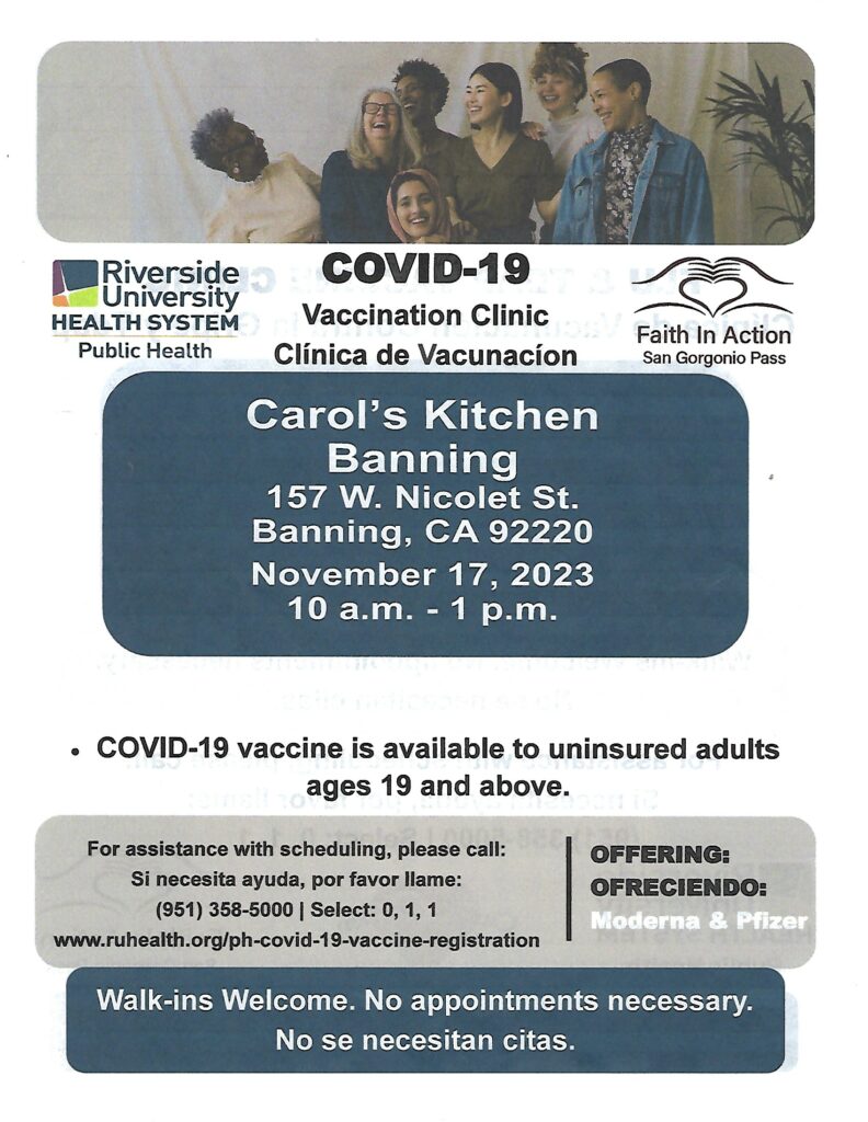 COVID-19 Vaccination Clinic @ Carol's Kitchen | Banning | California | United States