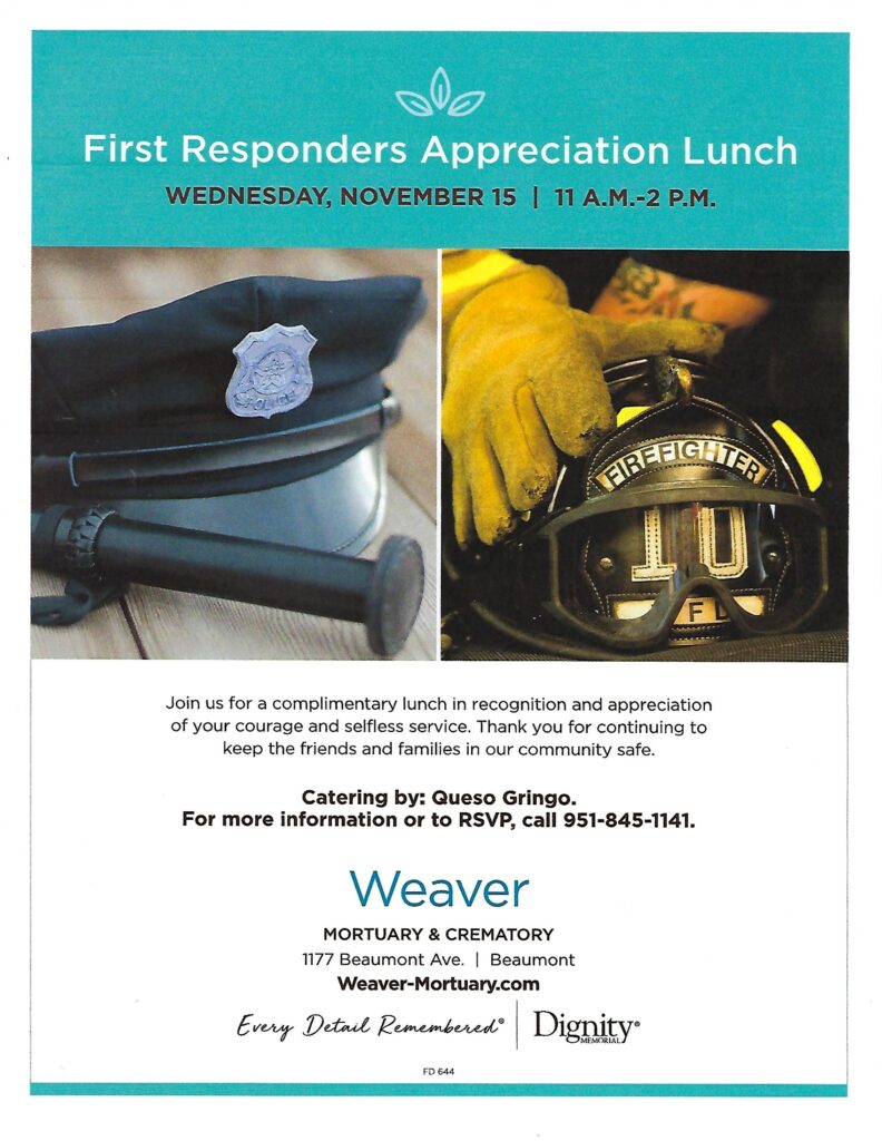 First Responders Appreciation Lunch @ Weaver Mortuary and Crematory | Beaumont | California | United States