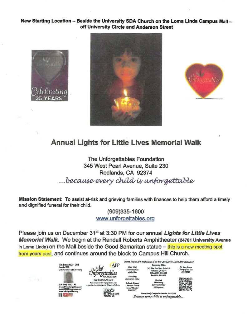 Annual Lights for Little Lives Memorial Walk @ Randall Roberts Amphitheater | Redlands | California | United States