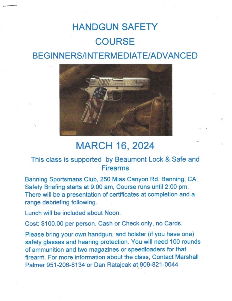 Handgun Safety Course @ Banning Sportsmans Club | Banning | California | United States