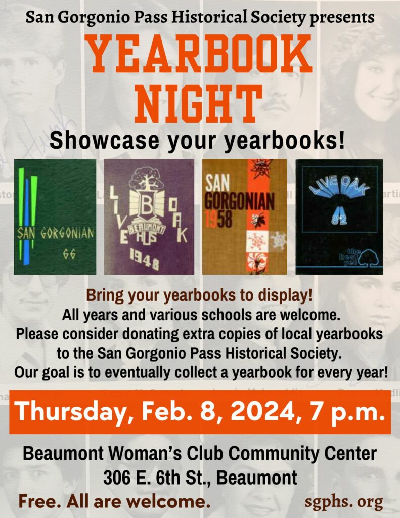 Yearbook Night San Gorgonio Pass Historical Society @ Beaumont Woman's Club Community Center | Beaumont | California | United States