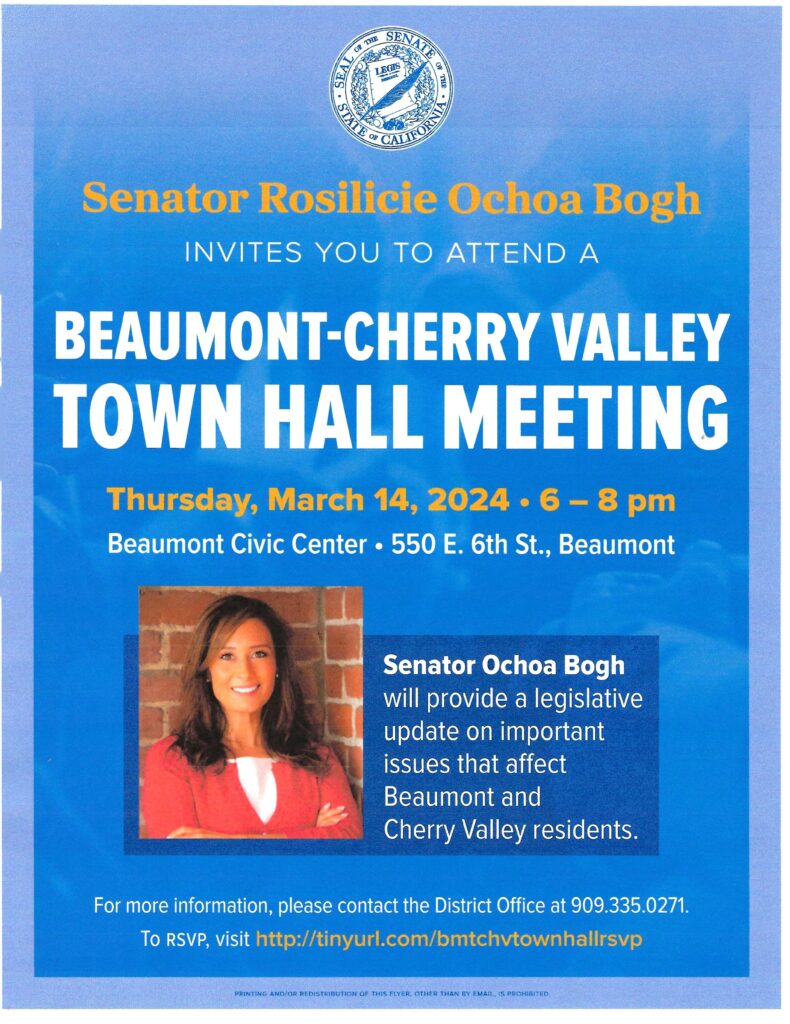 Neighborhood Town Hall with Senator Ochoa Bogh @ Beaumont Civic Center | Beaumont | California | United States