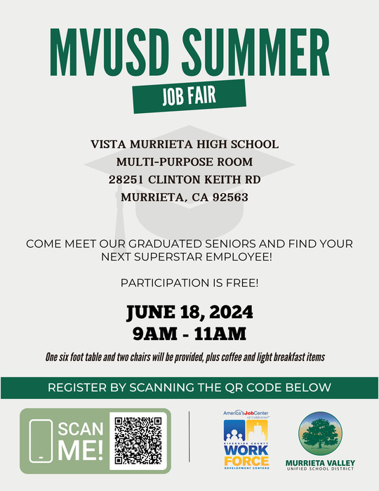 MVUSD Summer Job Fair @ Vista Murrieta High School Multi-purpose Room | Murrieta | California | United States