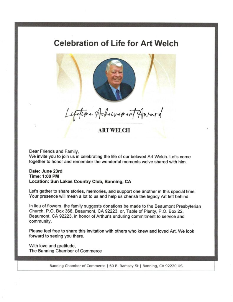 Celebration of Life for Art Welch @ Sun Lakes Country Club | Banning | California | United States