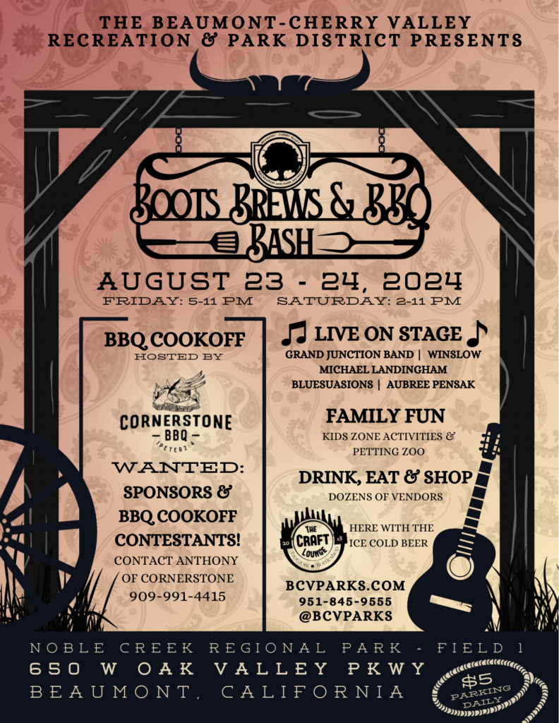 Boots, Brews & BBQ Bash @ Noble Creek Regional Park, Field 1 | Beaumont | California | United States