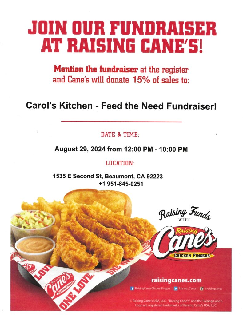 Raising Cane's / Carol's Kitchen Fundraiser @ Raising Cane's | Beaumont | California | United States