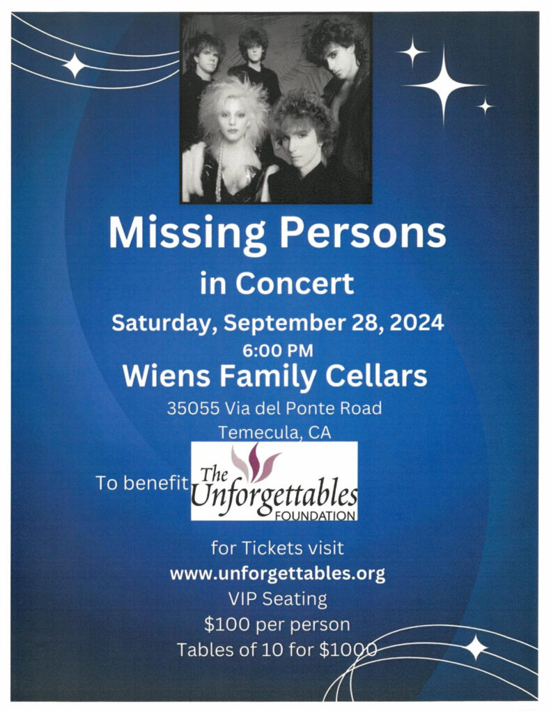 "Missing Persons" Concert @ Wiens Family Cellars | Temecula | California | United States