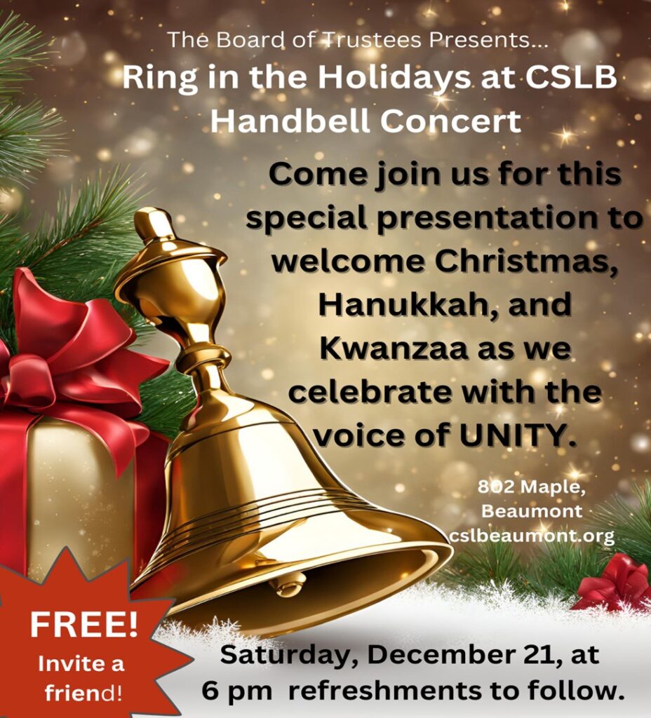 Ring the Holidays Handbell Concert @ Center for Spiritual Living | Beaumont | California | United States